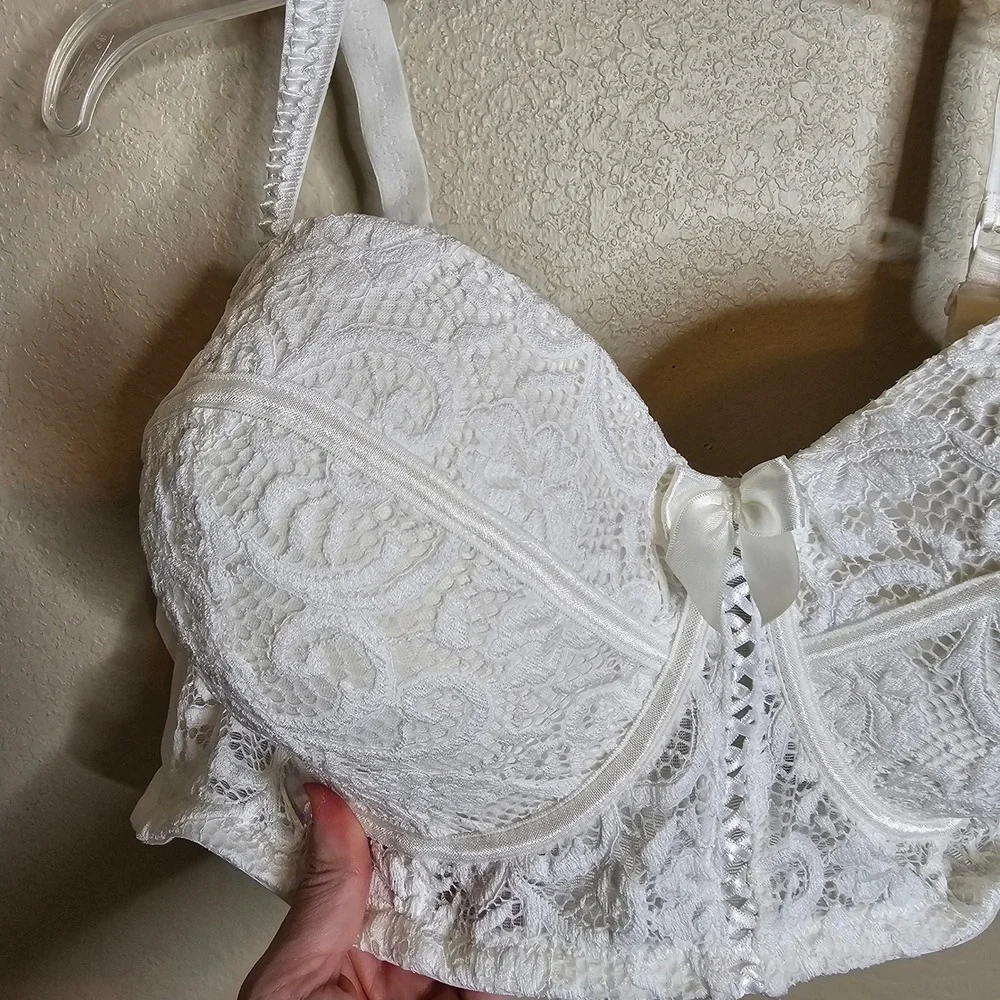 NWT Adore Me Azura Contour Bra White Lace Longline Underwire 44D